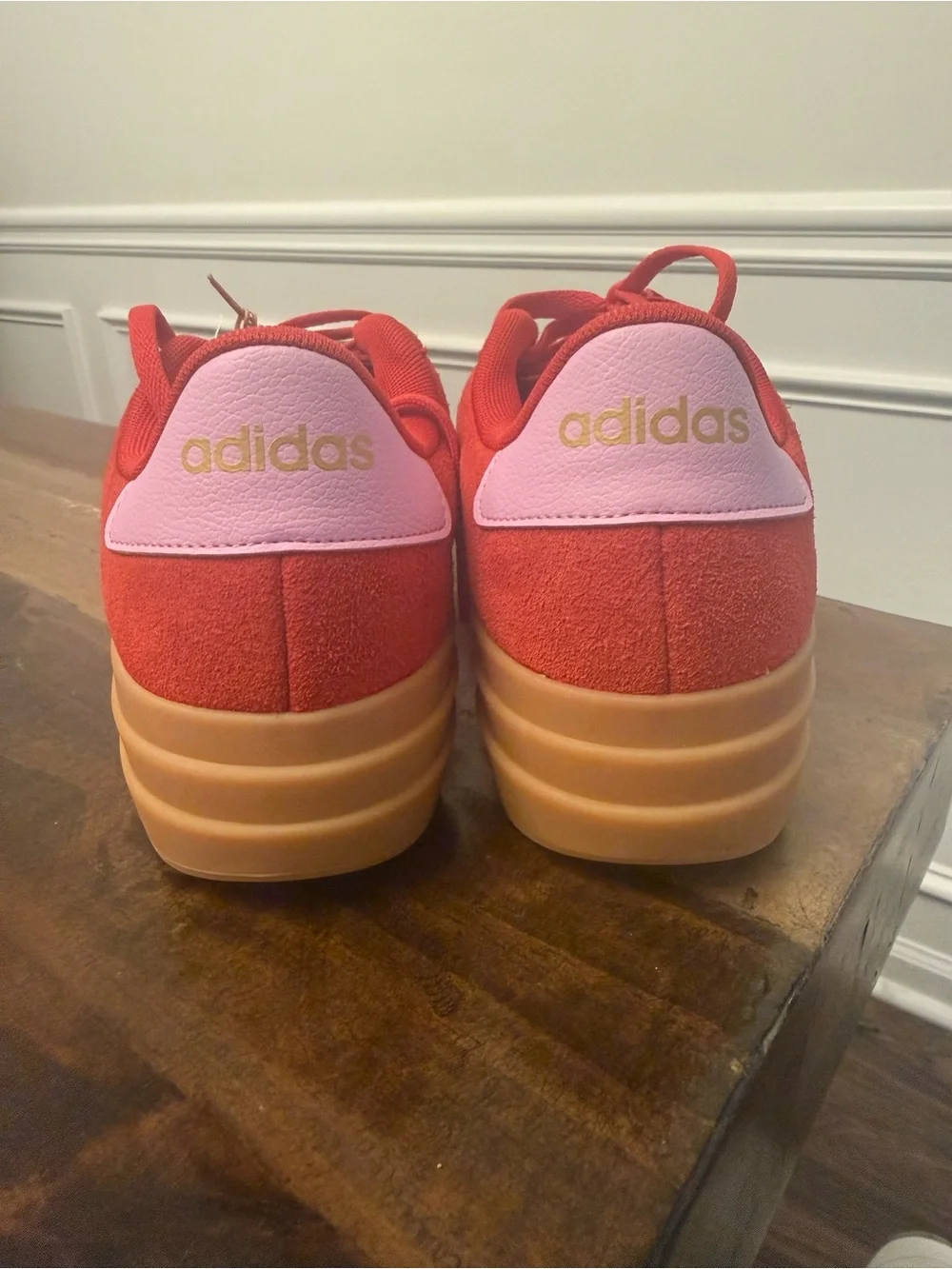 Red Suede Adidas VL Court Bold platform sneakers w gum sole